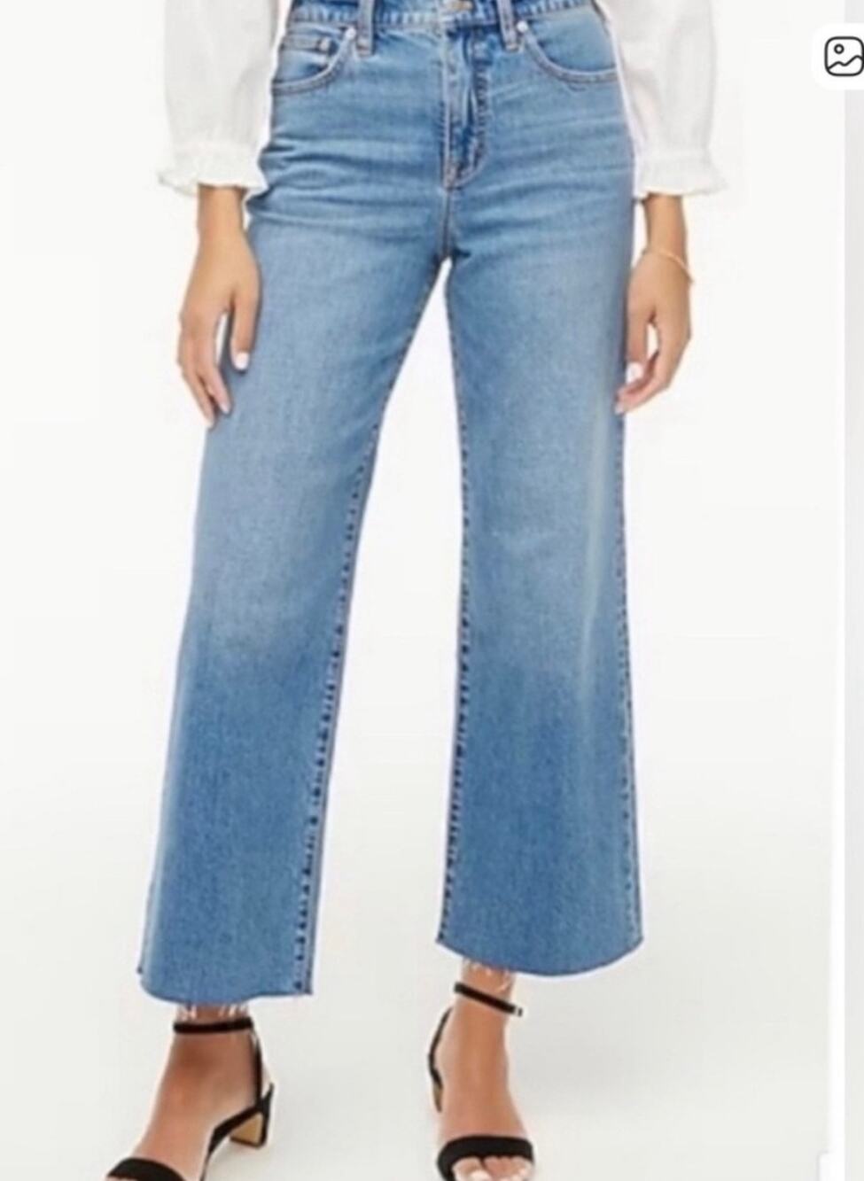 J. Crew Wide Leg Crop Jeans Medium Wash Stretch Raw Hem Women Size 29 Tall